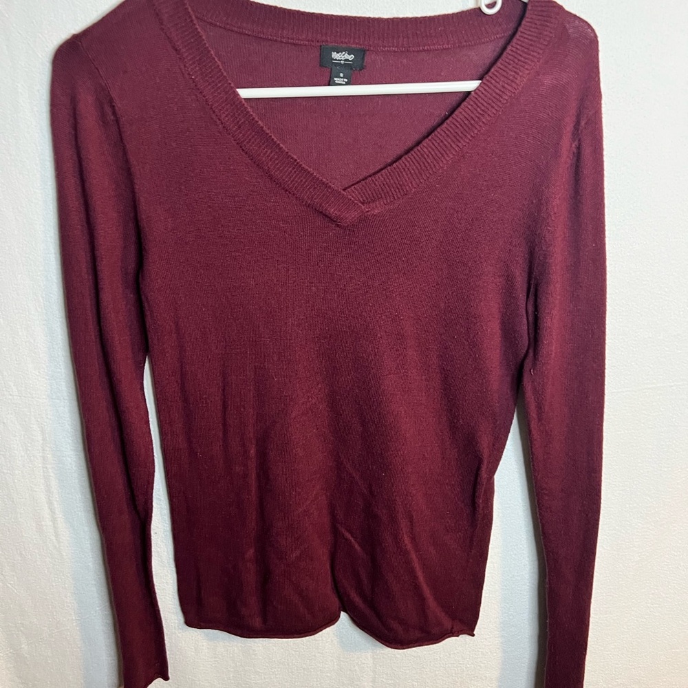 Mossimo Supply Co. Burgundy V-Neck Long Sleeve Top